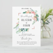 Romantische Pioenbloemen Trouwprogramma Programmakaart (Staand voorkant)