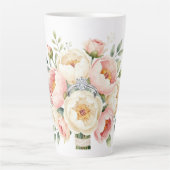 Romantische Pioenboeket met Diamanten Ring Latte Mok (Voorkant)