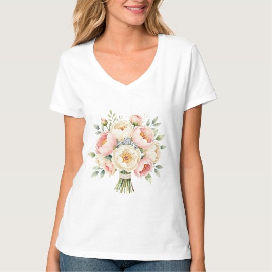 Romantische Pioenboeket met Diamanten Ring T-shirt (Voorkant)