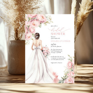 Romantische pioenen blush roze bruid jurk kaart