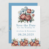 Romantische pioenen en tulpen Bewaar de datumkaart Kaart (Voorkant / Achterkant)