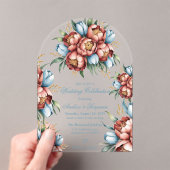 Romantische pioenen en tulpen bruiloft acryl uitnodigingen (Insitu (Draagbaar))