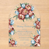 Romantische pioenen en tulpen bruiloft acryl uitnodigingen (Voorkant)