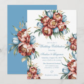 Romantische pioenen en tulpen bruiloft kaart (Voorkant / Achterkant)