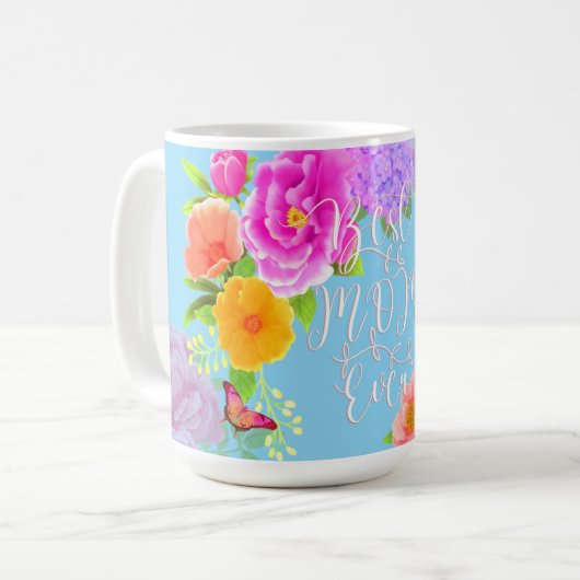 Romantische pioenen tuin blauw beste moeder koffiemok (Voorkant links)