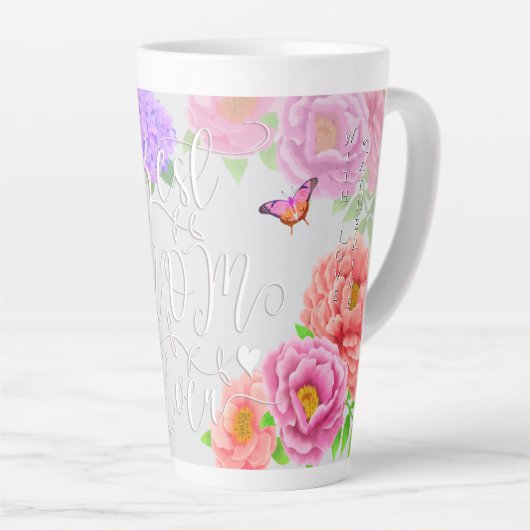 Romantische pioenen tuin grijs beste moeder latte mok (Rechterhoek)