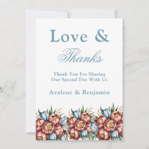 Romantische pioenen & tulpen bruiloft dank u kaart