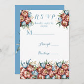 Romantische pioenen & tulpen bruiloft RSVP Kaarten (Voorkant / Achterkant)