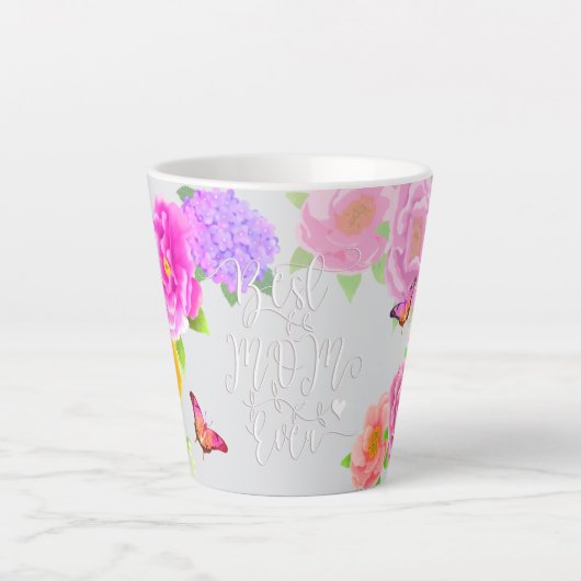 Romantische Pioenentuin Beste Moeder Grijs Latte Mok (Voorkant)