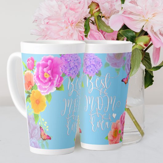 Romantische Pioenentuin Blauw Beste Moeder Latte Mok