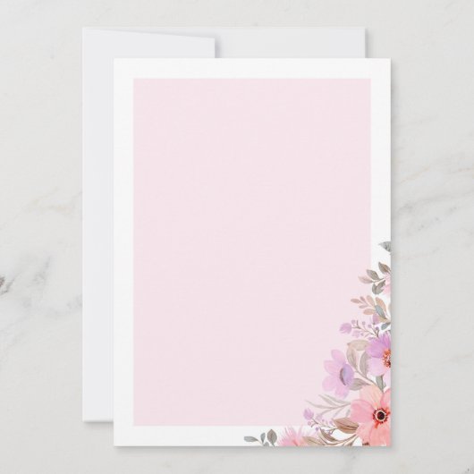 Romantische pioenroos bloemen bruids douche uitnod kaart (Achterkant)