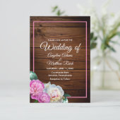 Romantische pioenroos bloemen houten formele bruil kaart (Staand voorkant)