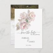 Romantische pioenroos bloemenbruiloft save the dat kaart (Voorkant / Achterkant)