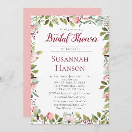 Romantische Pioenrozen en Eucalyptus Bruidsborrel Kaart (Voorkant / Achterkant)