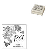 Romantische Pioenrozen Persoonlijke Naam Rubberstempel (Gestempeld)