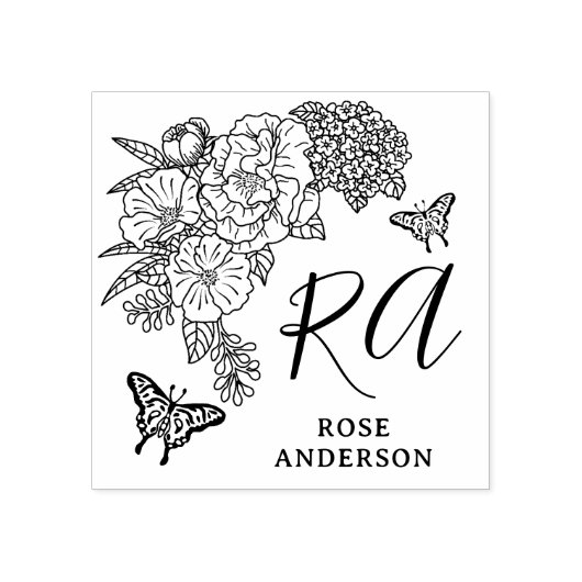 Romantische Pioenrozen Persoonlijke Naam Rubberstempel (Afrduk)
