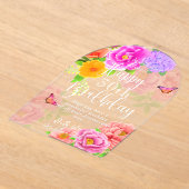 Romantische pioenrozen tuin Happy Birthday Acryl Uitnodigingen (Laagn)