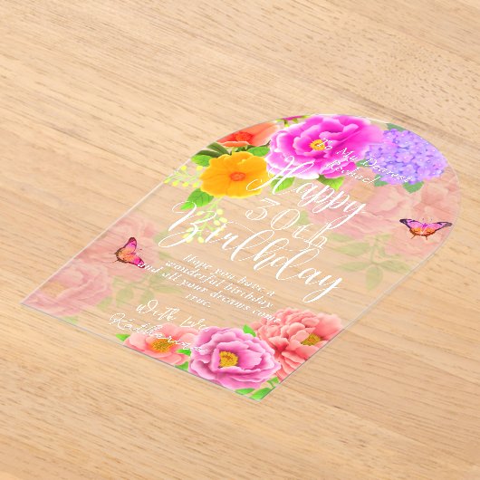 Romantische pioenrozen tuin Happy Birthday Acryl Uitnodigingen (Laagn)