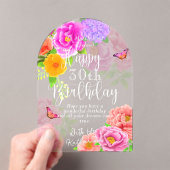 Romantische pioenrozen tuin Happy Birthday Acryl Uitnodigingen (Insitu (Draagbaar))