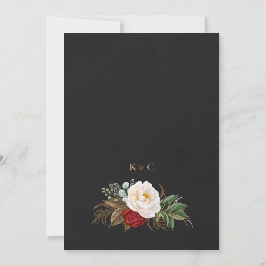 Romantische Pioenrozen Zwart & Goud Boho Script Save The Date (Achterkant)