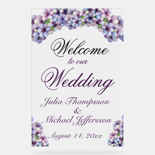 Romantische Poetische Lila Waterverf Bloemenbruilo Acryl Bord (Voorkant)