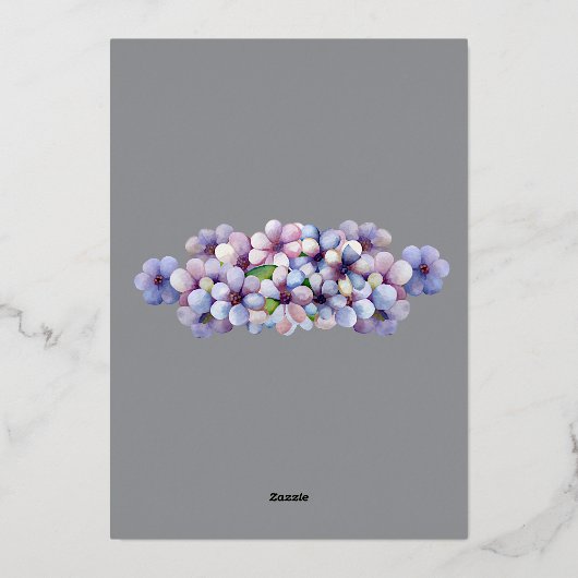 Romantische Poetische Lila Waterverf Bloemenbruilo Folie Uitnodiging (Achterkant)