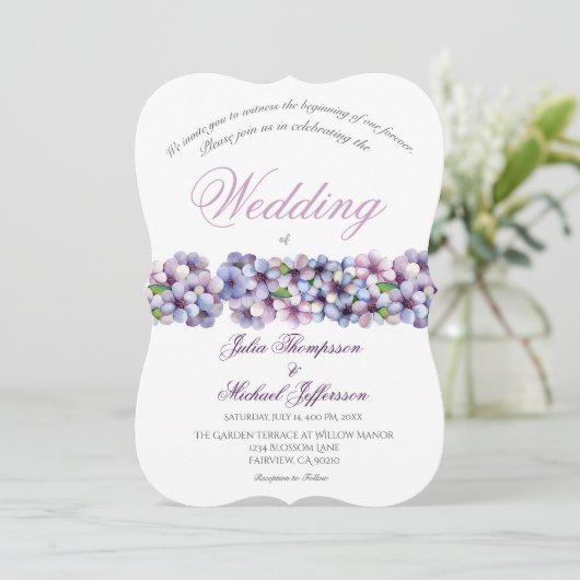 Romantische Poetische Lila Waterverf Bloemenbruilo Kaart (Staand voorkant)