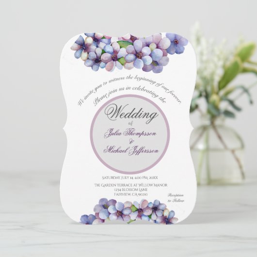 Romantische Poetische Lila Waterverf Bloemenbruilo Kaart (Staand voorkant)