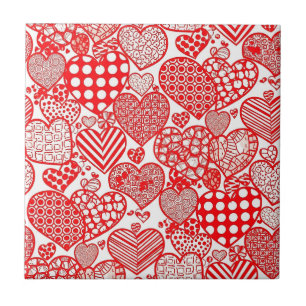 Romantische Polka Hart Doodle Rood Wit Tegeltje