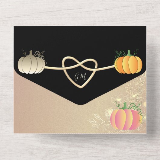 Romantische pompoenen vallen bruiloft all in one uitnodiging (Achterkant)