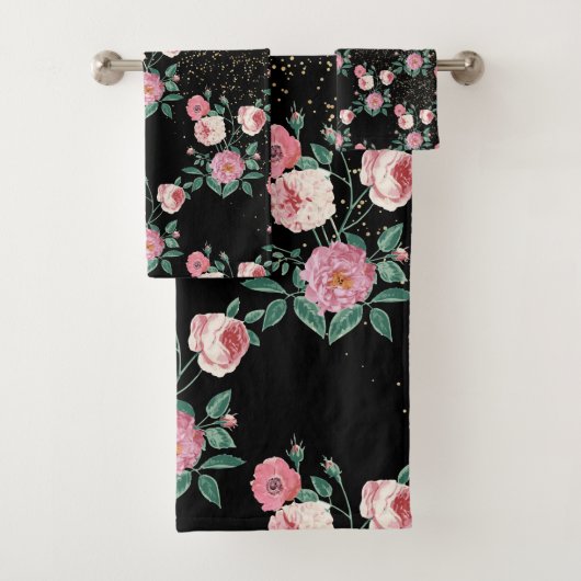 Romantische pony floral and golden confetti design bad handdoek (Insitu)