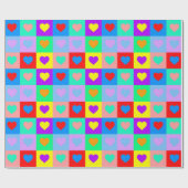 Romantische Pop Kunst Kleurrijk Hartpatroon Cadeaupapier (Vlak)