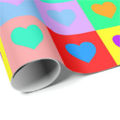 Romantische Pop Kunst Kleurrijk Hartpatroon Cadeaupapier (Rol Hoek)
