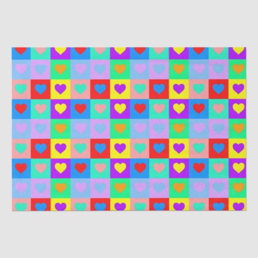 Romantische Pop Kunst Kleurrijk Hartpatroon Tissuepapier (Voorkant)