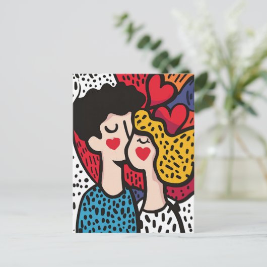 Romantische Pop Kunstillustratie van een liefdevol Briefkaart (Staand voorkant)