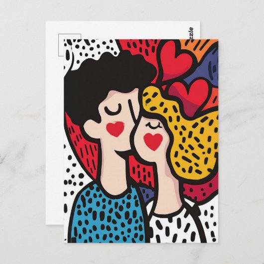 Romantische Pop Kunstillustratie van een liefdevol Briefkaart (Voorkant / Achterkant)