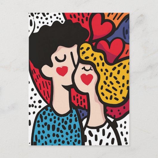 Romantische Pop Kunstillustratie van een liefdevol Briefkaart (Voorkant)