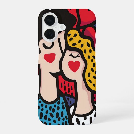 Romantische Pop Kunstillustratie van een liefdevol iPhone 16 Hoesje (Achterkant)