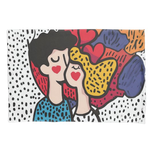 Romantische Pop Kunstillustratie van een liefdevol Kussensloop (Voorkant)