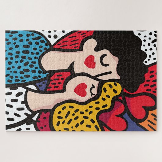 Romantische Pop Kunstillustratie van een liefdevol Legpuzzel (Horizontaal)
