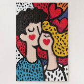 Romantische Pop Kunstillustratie van een liefdevol Legpuzzel (Verticaal)