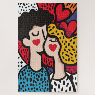 Romantische Pop Kunstillustratie van een liefdevol Legpuzzel