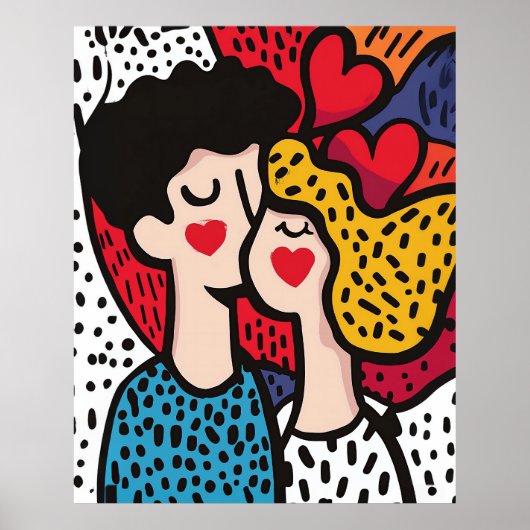 Romantische Pop Kunstillustratie van een liefdevol Poster (Voorkant)