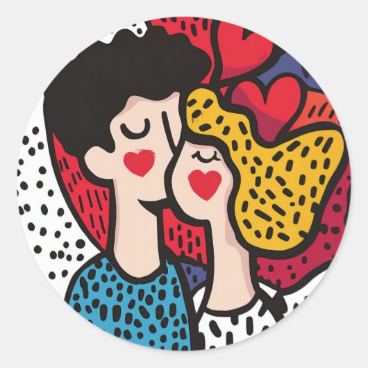 Romantische Pop Kunstillustratie van een liefdevol Ronde Sticker (Voorkant)