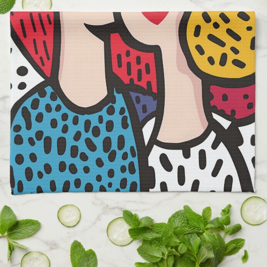 Romantische Pop Kunstillustratie van een liefdevol Theedoek (Gevouwen)