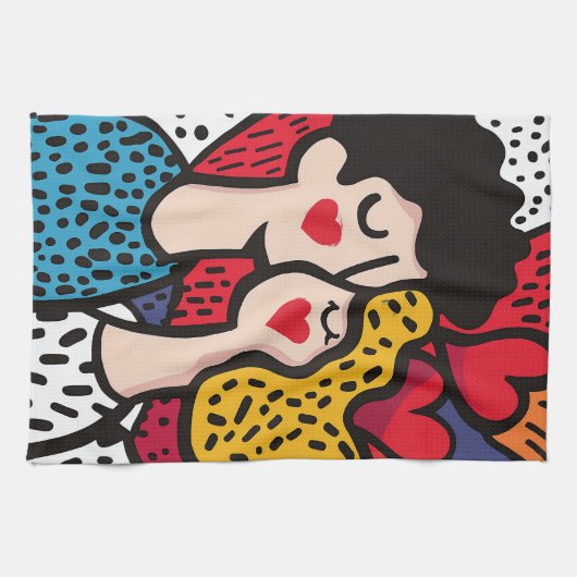 Romantische Pop Kunstillustratie van een liefdevol Theedoek (Horizontaal)