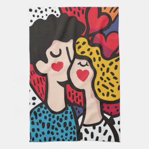 Romantische Pop Kunstillustratie van een liefdevol Theedoek