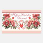 Romantische  Poppies en Harten Verjaardag Rechthoekige Sticker (Voorkant)