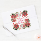 Romantische  Poppies en Harten Verjaardag Vierkante Sticker (Envelop)