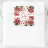 Romantische  Poppies en Harten Verjaardag Vierkante Sticker (Tas)